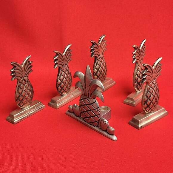 Vintage Antique Brass Pineapple Figure and Place Card Holders Set of 5 - Picture 13 of 13